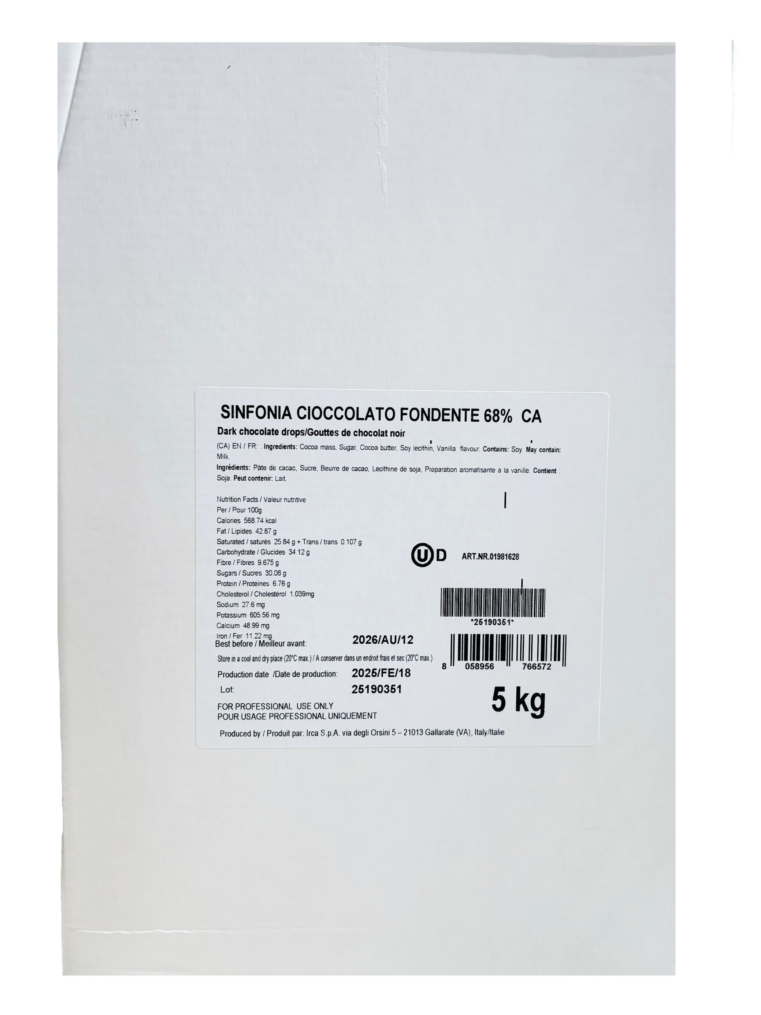 CHOCOLAT NOIR 68% EN PISTOLES - SINFONIA IRCA - 5 kg