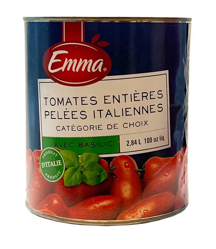 TOMATES ITALIENNES ENTIÈRES PELÉES AVEC BASILIC - 6 X 100 oz