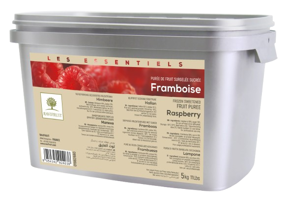 PURÉE DE FRAMBOISE SURGELÉE 10% DE SUCRE - GAMME LES ESSENTIELS - RAVIFRUIT -  2 x 5 kg