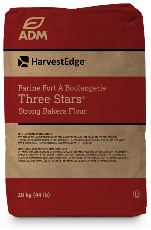THREE STARS STRONG BAKERS UNBLEACHED AND UNTREATED FLOUR - ADM - 20 kg