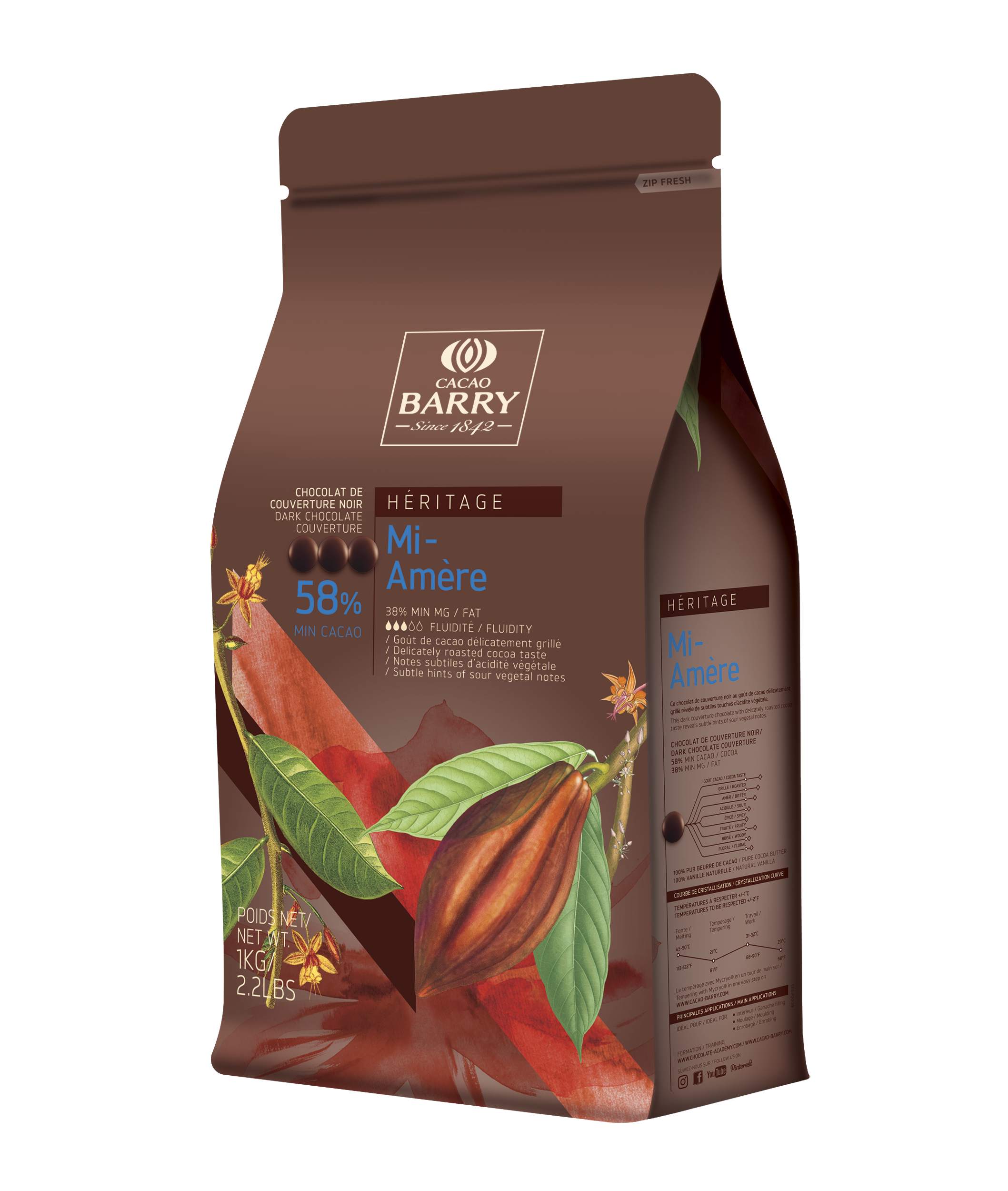 CHOCOLAT DE COUVERTURE NOIR 58% MI-AMÈRE - CACAO BARRY - 5 kg