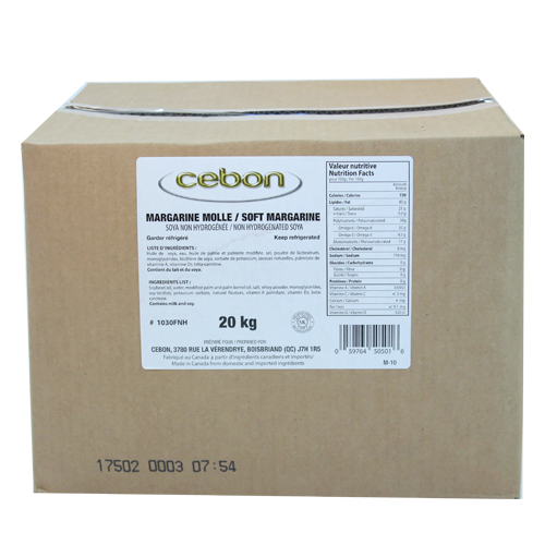 MARGARINE MOLLE SALÉ NON HYDROGÉNÉ No 50501 - CEBON 20 kg