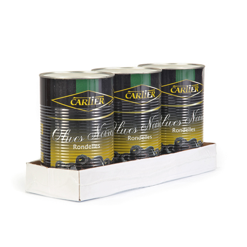 OLIVES NOIRES EN RONDELLES - CARTIER 3 x 9 lbs - Poids net égoutté 6 kg