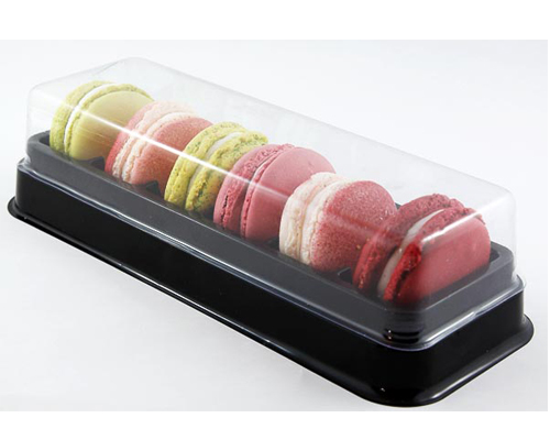 BOITE DE 6 MACARONS À BASE NOIR ET COUVERCLE TRANSPARENT - EMBALLUXE 20 unités