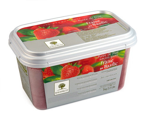 FROZEN STRAWBERRY-BASIL PUREE WITH 10% SUGAR - RAVIFRUIT 5 x 1 kg