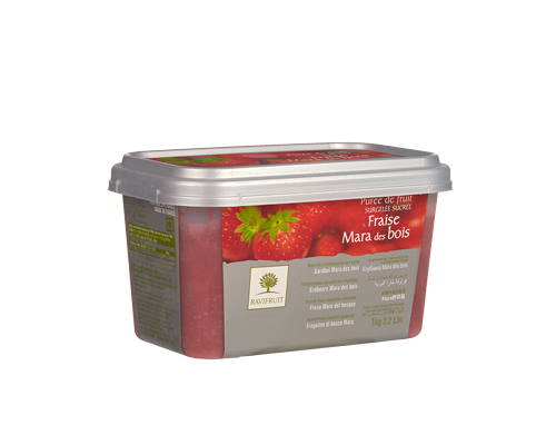 FROZEN STRAWBERRY PUREE MARA DES BOIS WITH 10% SUGAR - RAVIFRUIT 5 x 1 kg