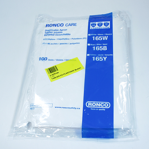 TABLIER EN PLASTIQUE BLANC DE GRANDEUR STANDARD 100 unités