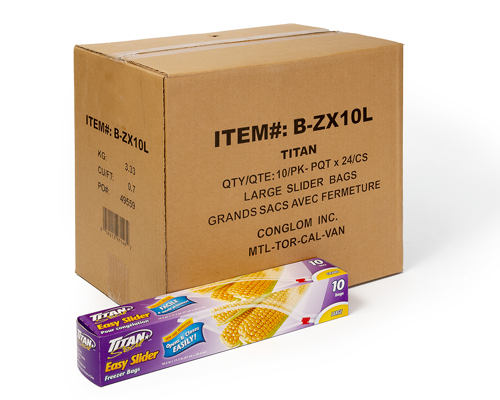 LARGES SACS DE CONGÉLATION REFERMABLES AVEC FERMETURE ECLAIR - TITAN 10 sacs/bte 24 btes/cs