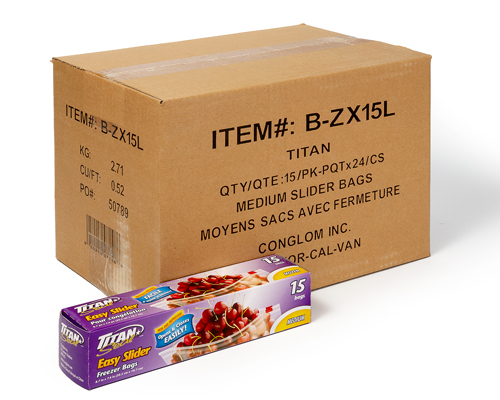 SACS MEDIUMS DE CONGÉLATION REFERMABLES AVEC FERMETURE ÉCLAIR - TITAN 15 x 24 cs