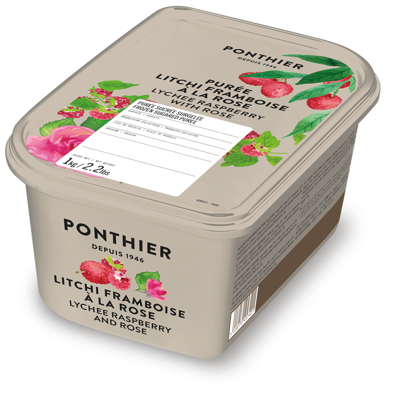 PURÉE DE LITCHI, FRAMBOISE À LA ROSE AVEC 10% DE SUCRE SURGELÉE - PONTHIER - 6 x 1 kg
