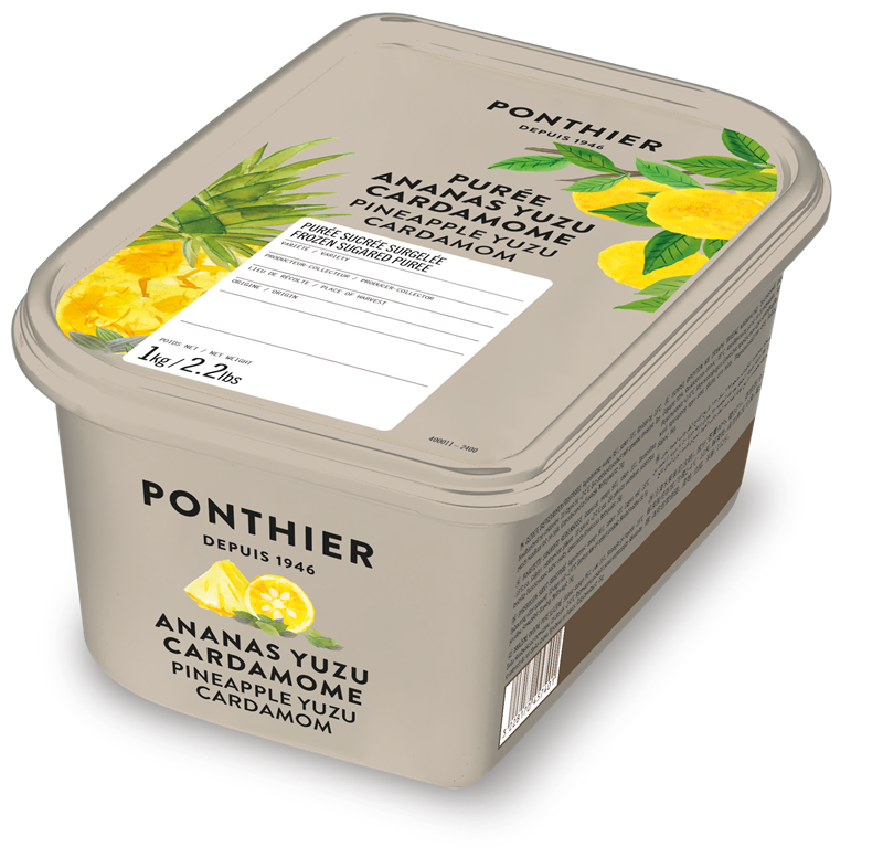 PURÉE D'ANANAS, YUZU ET CARDAMONE AVEC 10% DE SUCRE SURGELÉE - PONTHIER - 6 x 1 kg
