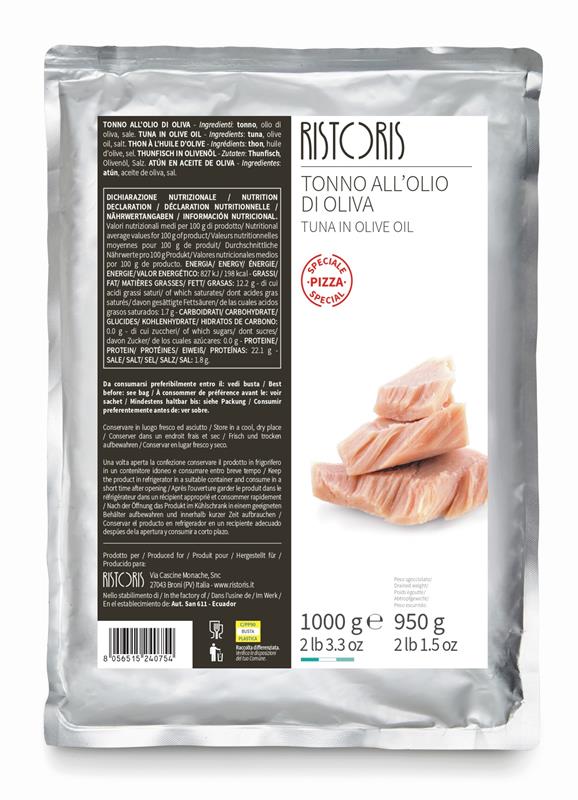 THON À L'HUILE D'OLIVE SPÉCIAL PIZZA - RISTORIS 8 x 1 kg