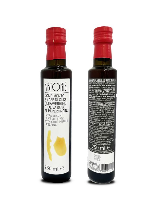 EXTRA VIRGIN OLIVE OIL (97%) WITH CHILI PEPPER DRESSING - RISTORIS 6 x 250 ml