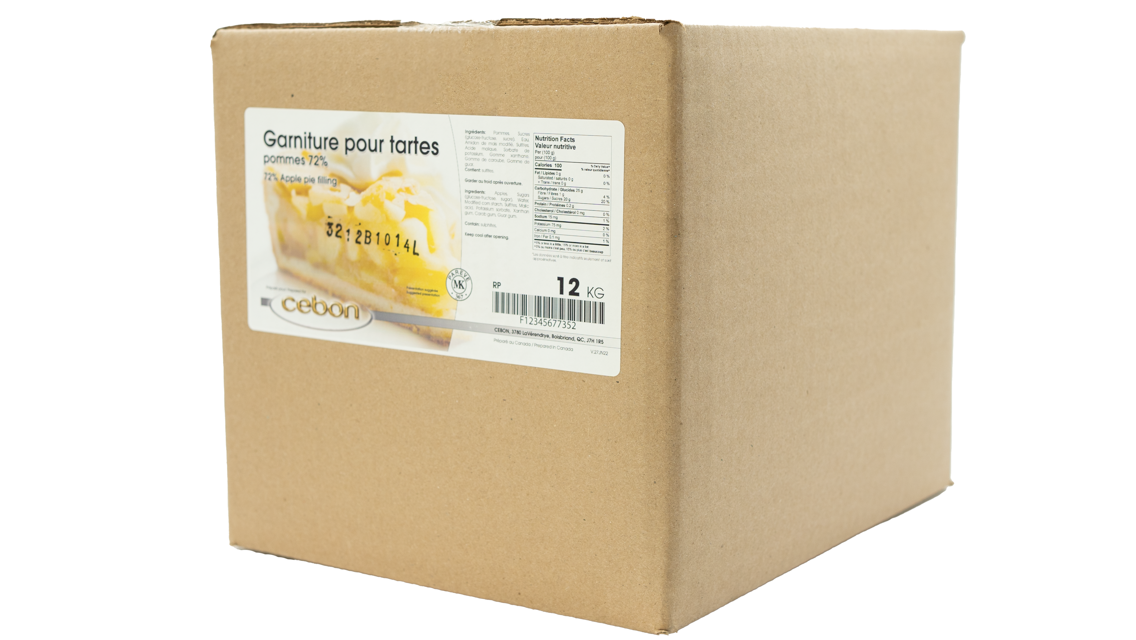 REMPLISSAGE POUR TARTE AUX POMMES 72 % CEBON 12 KG